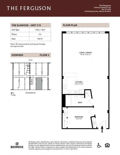Studio 1 bath E 230202_The Ferguson_Floor Plans_Unit-210 at The Ferguson Apartments, Detroit, Michigan